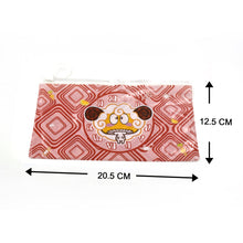 Red pouches with printed pattern for organizing school materials