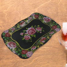 Stainless Steel Serving Tray With Flower Printed Rectangle Premium Dining Table Plate (18 x 8.5 Inch / 1 Pc)