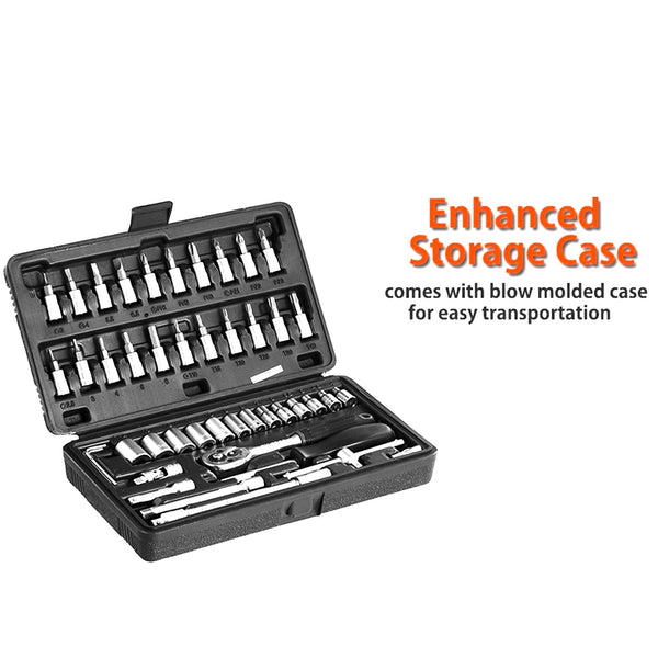 46pcs Metal 1 / 4"" Socket Set (Black, 46pcs)